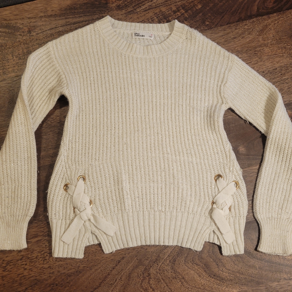 Elegant Cream Sweater with Bow Accents